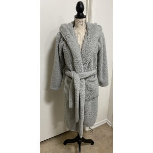 Pottery Barn Teen Robe Girl Teen XS/S Gray Sherpa Fleece Hooded Belted Cozy